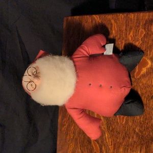 Primitive Stuffed Santa Claus With Spectacles Red and Cream Black Boots